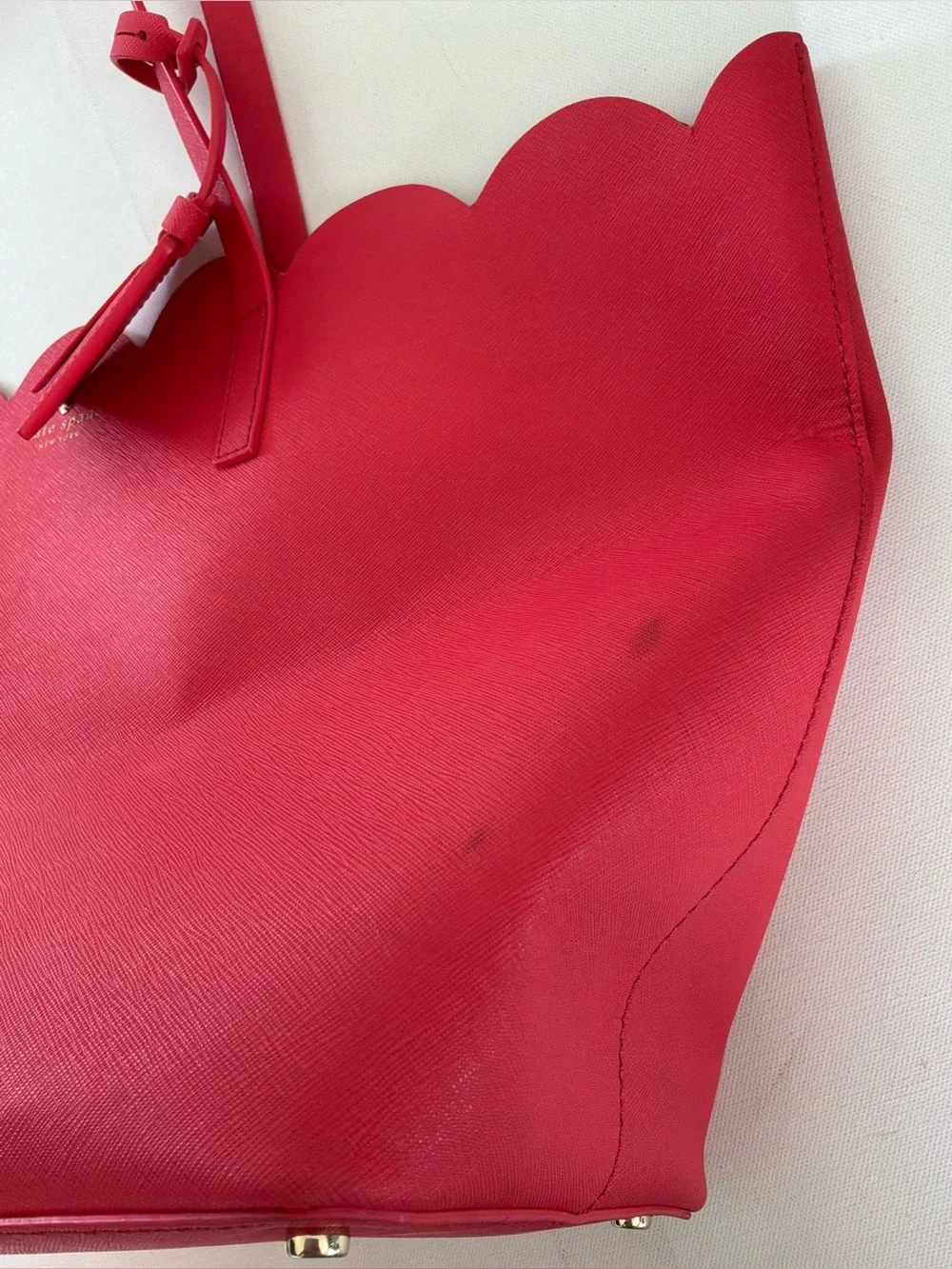 Kate Spade New York Scallop Leather Tote Bag Pink Large Shoulder Purse